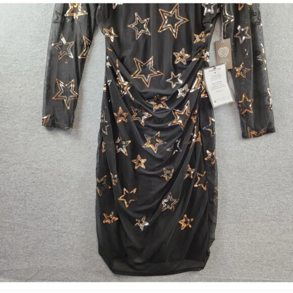Vince Camuto NWT Black Sequin Star Mesh Dress 8 - Picture 4 of 8